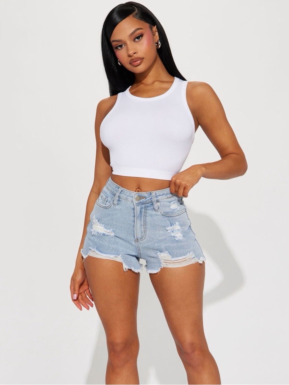 Fashion Nova Light Blue Distressed Denim Shorts Size 1